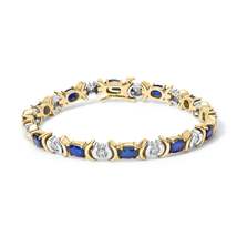 Exquisite 14k Yellow Gold Bracelet with Cttw Alternating Diamond and Oval Blue S - $6,262.00