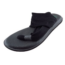 Sanuk T-Strap Sandals Black Fabric Women Shoes Size 7 Medium - £15.83 GBP