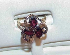 14K 3 Pear Garnet Ring Gallery Under Size 6.75 Yellow Gold Antique Vintage - £334.05 GBP