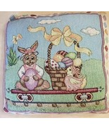 Easter Bunny Rabbit Tapestry Pillow Basket Eggs 15&quot; x 15&quot; FREE SHIPPING - £20.11 GBP