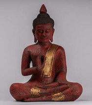 Ancien Khmer Style Cambodge Assis Bois Statue De Bouddha Enseignement Mudra - £243.36 GBP