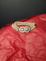 Vintage JAPAN 4 Strand Faux Pearl Bracelet  6.5&quot; Long Costume Jewelry - £39.56 GBP