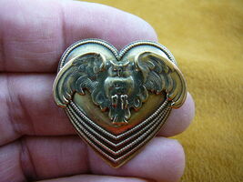 (b-bird-453) Owl night owls bird heart pin brass brooch love lover - $13.29