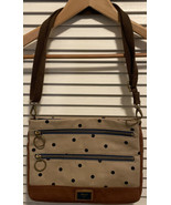 Fossil Crossbody Handbag Navy &amp; Tan Polka Dot Purse - $29.99