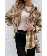 Plaid Button Up Hooded Jacket with Pockets - £41.89 GBP