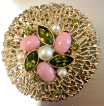 Vintage Sarah Coventry Large Goldtone Rhinestone Bead Cabochon Brooch Pin - £11.32 GBP