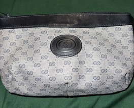 Authentic Vintage Gucci Cosmetic Pouch Bag Gray/Black -Zippered - £277.54 GBP