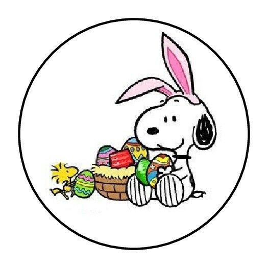 30 Easter Snoopy Envelope Seals Labels Stickers 1.5" Round Eggs Woodstock
