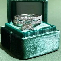 3 Ct Princess Simulated Diamond Solitaire Bridal Ring Set 14K White Gold... - £118.69 GBP