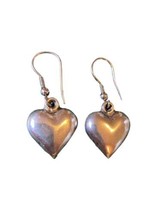 VTG Sterling Silver Solid Heart Dangle Pierced Earrings Signed Mexico TS-22 925 - £31.01 GBP