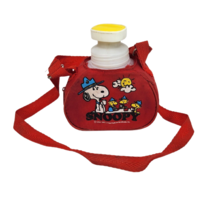 Vintage P EAN Uts Snoopy + Woodstock Plastic Camp Canteen W/ Red Carry Strap - £18.98 GBP