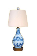 Cute Round Blue and White Chinoiserie Porcelain Table Lamp 17&quot; - £104.49 GBP