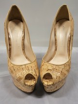 Casadei Womens Cork Print Peep Toe Pumps Sz US 7.5 Italy Rare - £150.55 GBP