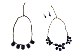 Lot Blue Charming Charlie Necklace 16&quot; &amp; Earrings Gold Tone+ Rhinestone ... - $20.00