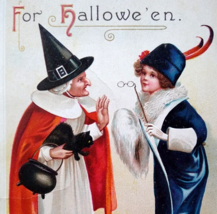 Halloween Postcard Signed Ellen Clapsaddle Old New Style Witches Black Cat 4439 - £88.52 GBP