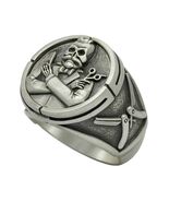 Barber Hairdresser Sterling Silver 925 Skull Men’s Ring Razors and Scissors - $144.15