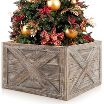 Wooden Tree Box Stand armhouse Christmas Tree Skirt Cover 30.5  22.5 in Grey - £81.52 GBP
