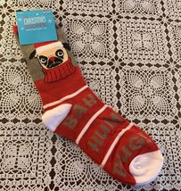 Christmas Shoppe Red Pug Dog Ladies Crew Socks One Size Bah Hum Pug Brand New - £9.48 GBP