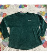 Victorias Secret PINK Varsity green Velour Sweatshirt Crew Neck Spirit J... - $736.23 MXN