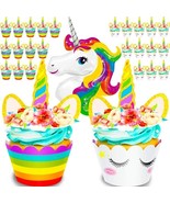 Unicorn Cupcake Wrappers Toppers &amp; Balloon Rainbow Party Supplies - £10.16 GBP