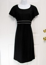 New Sz 8 Karin Stevens Womens Black + White Trim Linen Blend Dressy Sheath Dress - £13.32 GBP