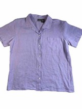 LL Bean Shirt Womens Large pURPLE Button Up Short Sleeve Linen Ladies Ca... - £14.23 GBP