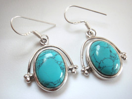 Simulated Turquoise Oval 925 Sterling Silver Earrings Large - £13.66 GBP