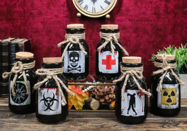Pack Of 6 Ceramic Magic Voodoo Apothecary Mad Doctor Potion Bottles Props - $61.99