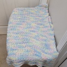 Vintage Handmade Crochet Baby Afghan Crib Blanket Soft Pastel Colors 46&quot; X 37&quot; - £22.08 GBP