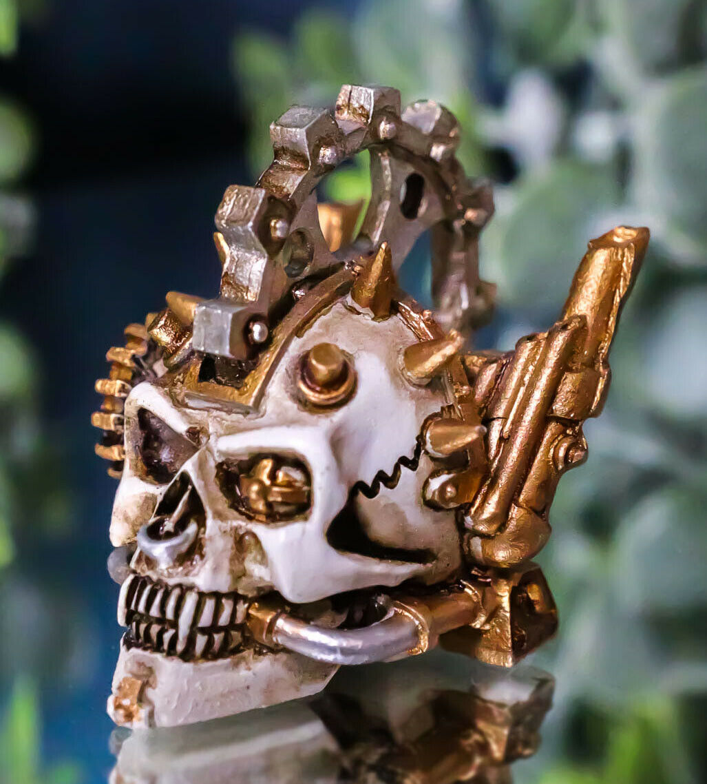 Steampunk Geared Metalhead Spiked Mohawk Cyborg Skull Mini Figurine Sci ... - $15.99