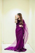 Purple Rangoli Silk Saree || Lace Moti Work with Velvet Heavy Zari Work Blouse | - £55.70 GBP