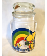 Vintage Snoopy &amp; Woodstock Rainbow Glass Goodie Snack Jar Peanuts - £19.66 GBP