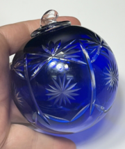 VIntage Cobalt Blue Glass Cut To Clear Christmas Orb Ornament Round 3” S... - $35.64