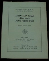 21st Annual Observance Public Schools Week, Mason Grand Lodge Program, VG CND - $4.94