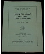 21st Annual Observance Public Schools Week, Mason Grand Lodge Program, V... - £3.85 GBP