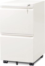 Devaise 2-Drawer Mobile File Cabinet With Lock, Commercial Vertical, White - £166.05 GBP