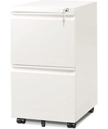 Devaise 2-Drawer Mobile File Cabinet With Lock, Commercial Vertical, White - £163.61 GBP