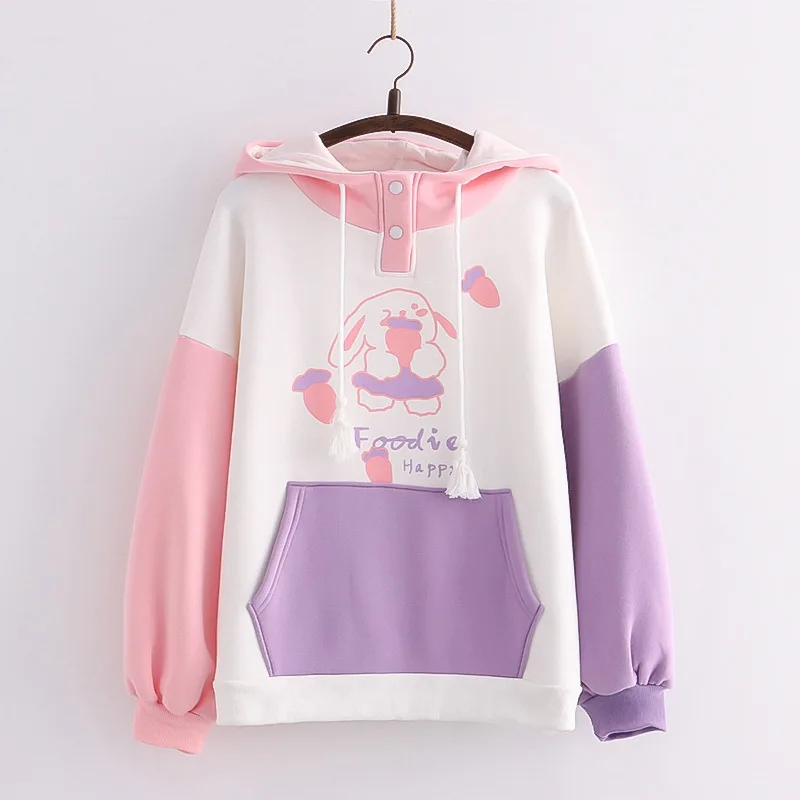 Women Bunny Hoodie Harajuku Kawaii   Graphic Sweatshirt Teen Girls Winter Clothe - £125.22 GBP