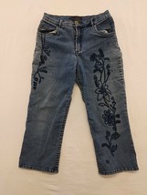 Rich Look Women&#39;s Cropped Blue Jeans Size Small Stretch High Rise Embroi... - £10.11 GBP