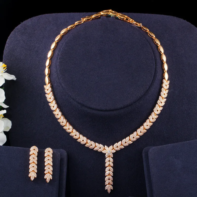 Bridal Jewelry Sets Accessories for Women Necklace Drop Earring Wedding Accessor - £61.73 GBP