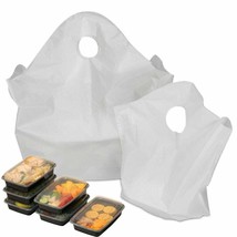 200 White Take Out Bags /w Loop Handle Store Bags 14 x 11.5 x 12 + 11 .5 BG - £153.04 GBP
