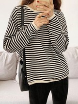 Black White  Oversized Sweatshirts For Women Pullover Autumn  2022 Loose Thin Sw - £64.14 GBP