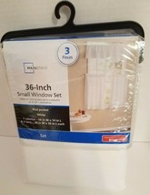 NWT Small Rod Pocket Window Set Mainstays White 56x14 Val and 2-28 x 36 tiers - $14.55