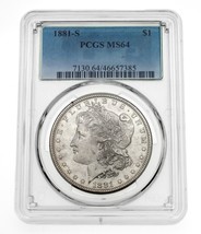 1881-S $1 Silver Morgan Dollar Graded by PCGS as MS-64 - £157.89 GBP