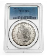 1881-S $1 Silver Morgan Dollar Graded by PCGS as MS-64 - £155.74 GBP