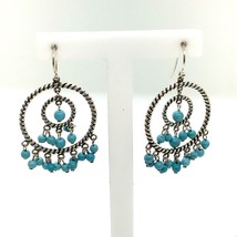 Vintage Sterling Signed 925 Beaded Turquoise Stone Layer Circle Dangle Earrings - £39.56 GBP