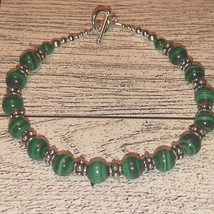 Malachite and Sterling Silver Bali Bead Bracelet - 7.5&quot; - £18.68 GBP