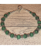 Malachite and Sterling Silver Bali Bead Bracelet - 7.5&quot; - £18.93 GBP