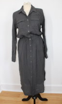 Maeve Anthropologie 8 Gray Jemima Drawstring Roll-Tab Sleeve Midi Shirt Dress - £32.86 GBP