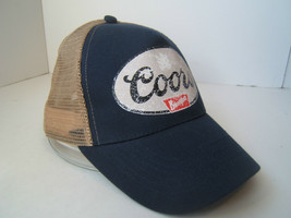 Coors Banquet Beer Hat Dark Blue Beige Spell Out Script Snapback Trucker Cap - £11.85 GBP
